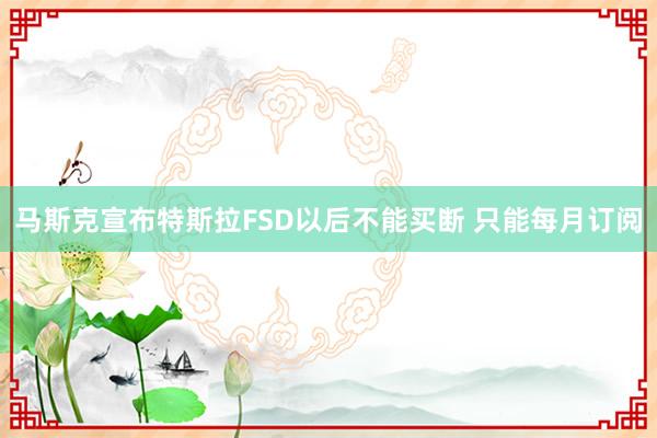 马斯克宣布特斯拉FSD以后不能买断 只能每月订阅