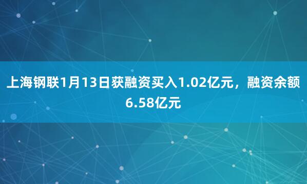 上海钢联1月13日获融资买入1.02亿元，融资余额6.58亿元