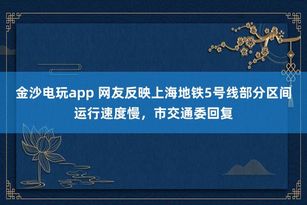金沙电玩app 网友反映上海地铁5号线部分区间运行速度慢，市交通委回复